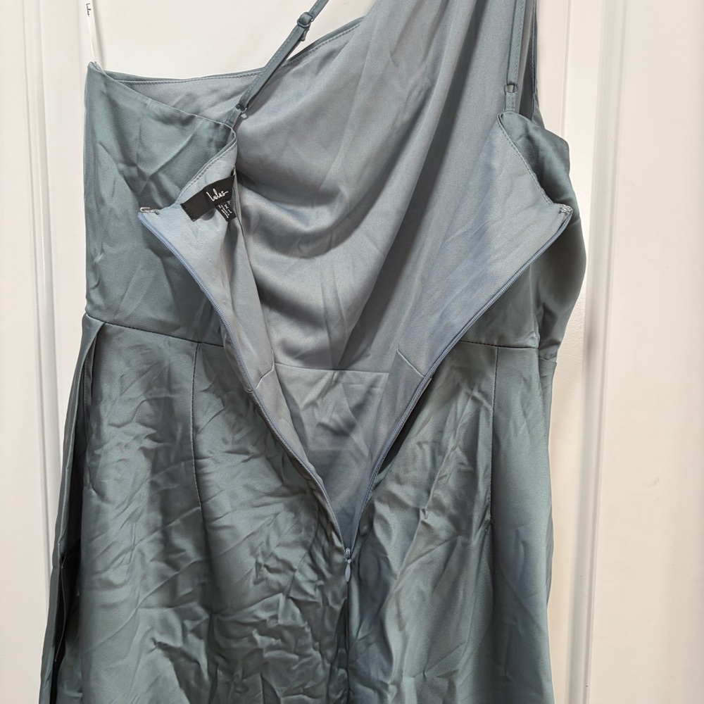 Lulus Signature Elegance NWT size XL Slate Blue Satin One-Shoulder Maxi Dress - Picture 11 of 14